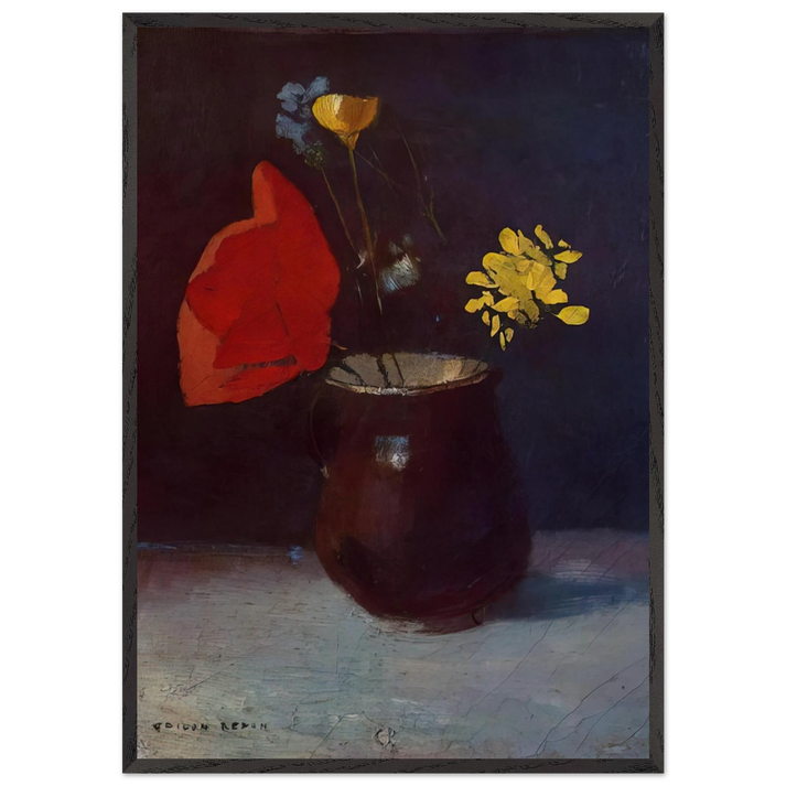 PITCHER OF FLOWERS - Odilon Redon 70x100 cm / 28x40 inches Framed Art Print – Black Wooden Frame