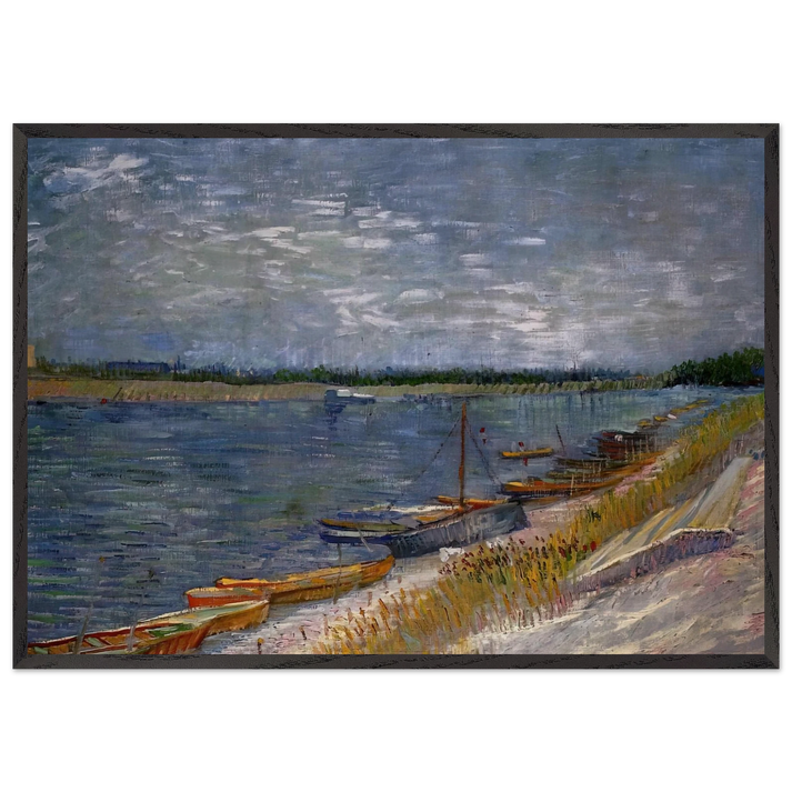 Moored Boats - Vincent van Gogh 70x100 cm / 28x40 inches Framed Art Print – Black Wooden Frame