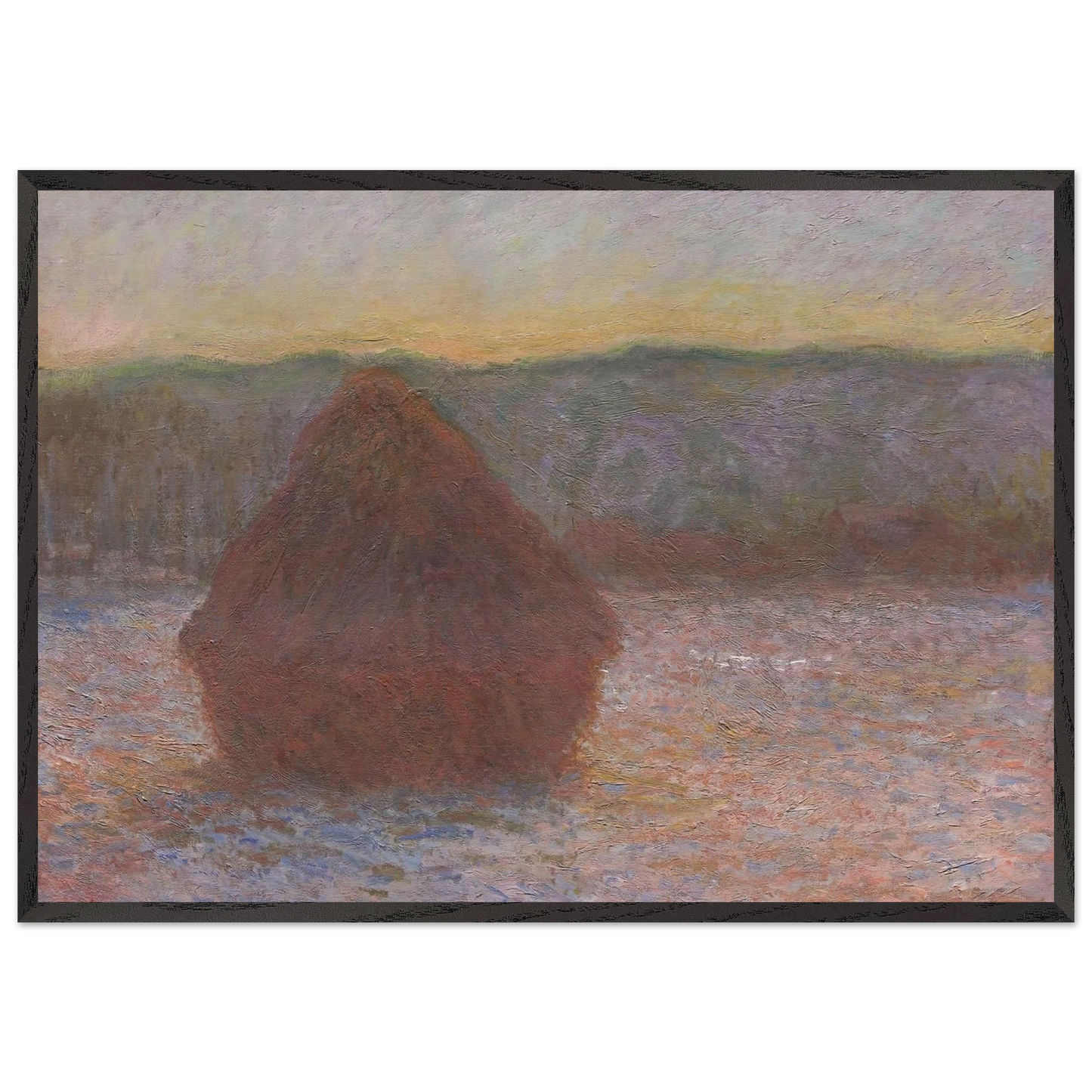 Stack of Wheat Thaw Sunset - claude monet Framed Art Print – Black Wooden Frame - Default Title - -Framed Art Print