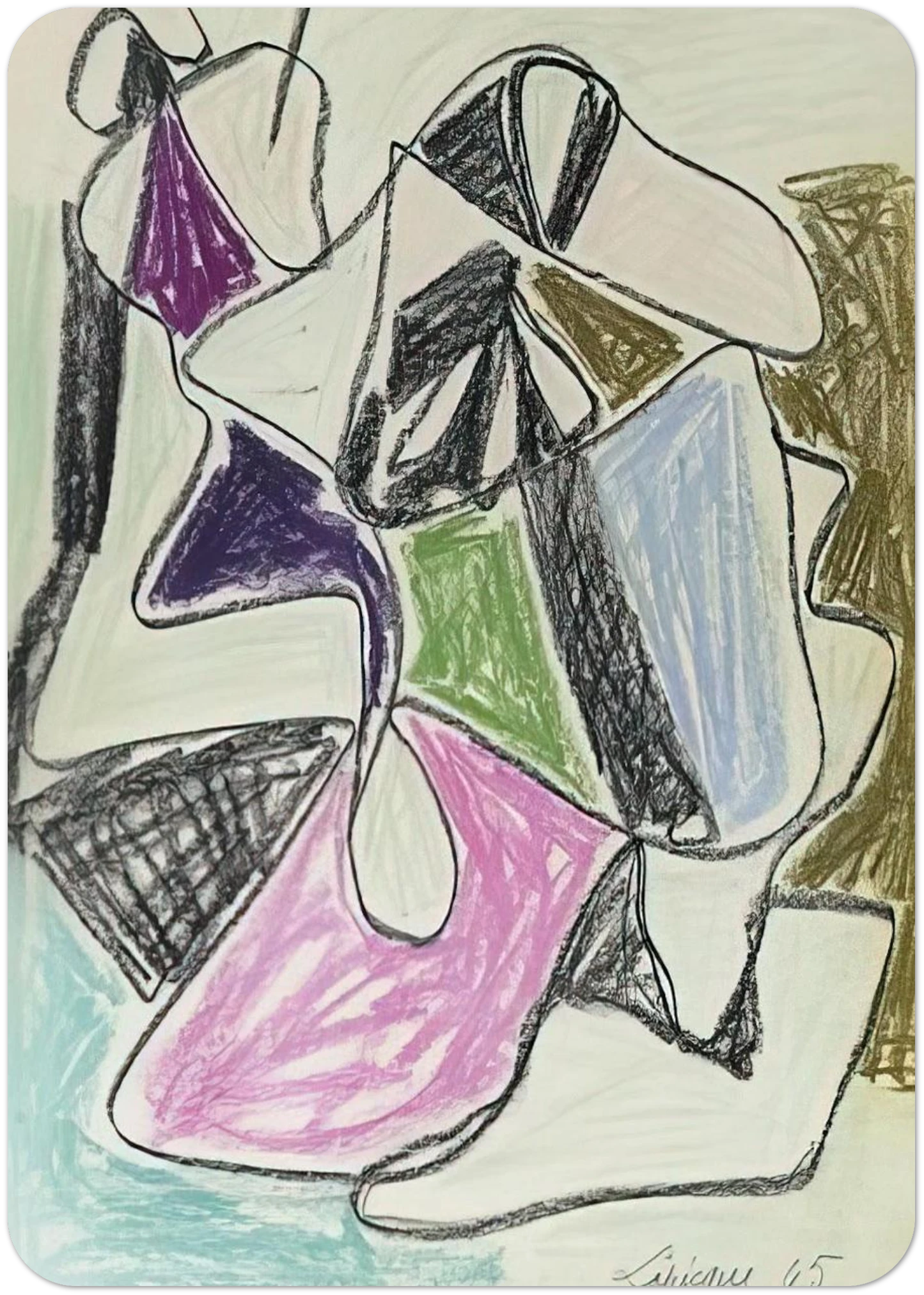 La Rencontre - 1945 By Charles Lapicque Pack of 10 Post Cards | Charles Lapicque Post Cards | A6 (10.5 x 14.8 cm) - 4.1 x 5.8 inches