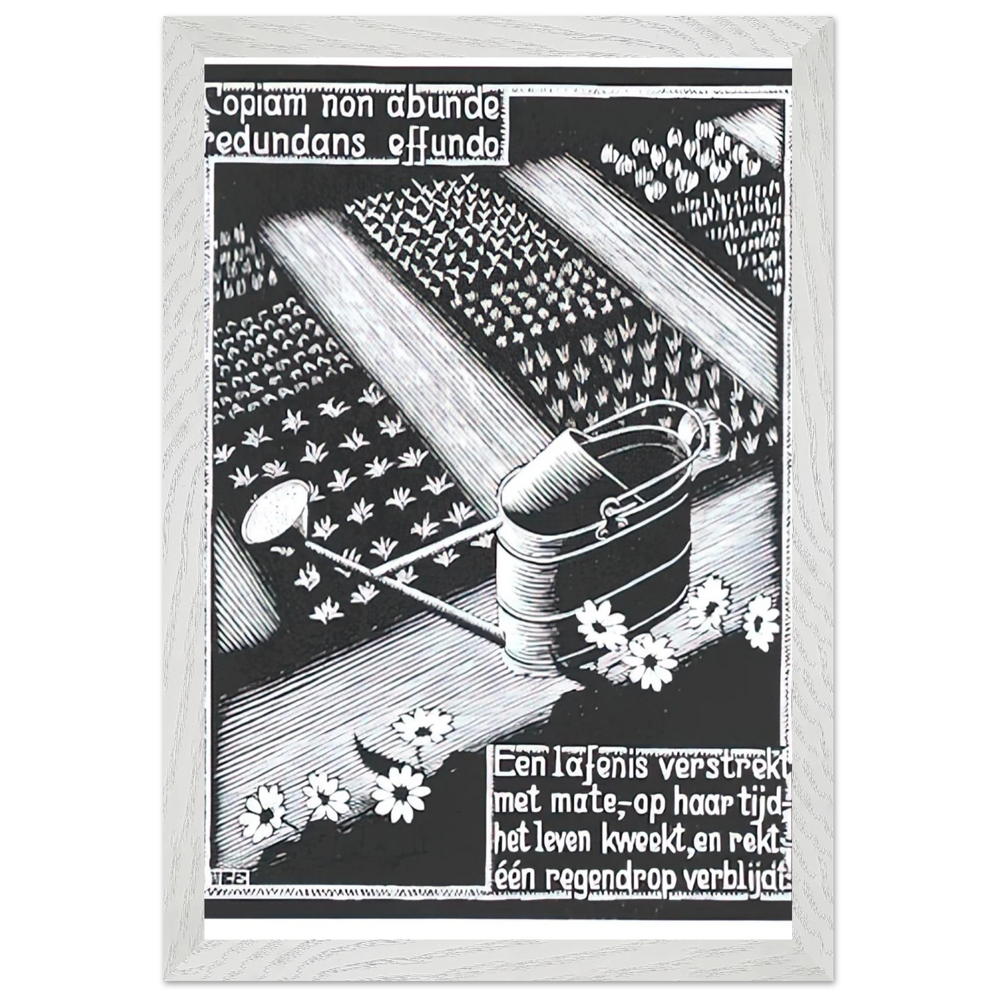 MC Escher - WATERINGCAN Wall Art - 21x29.7 cm / 8x12" - Premium Wooden Framed Poster With Fine Art Paper - Black frame