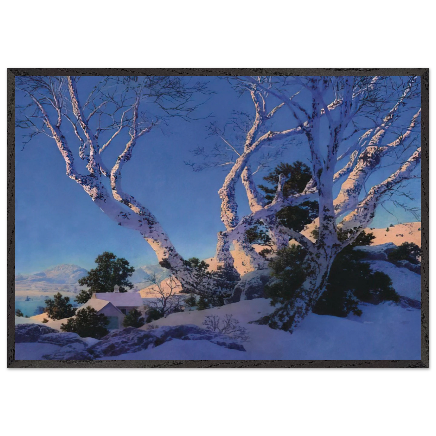 Birches in Winter - Maxfield Parrish Framed Art Print – Black Wooden Frame - Default Title - -Framed Art Print