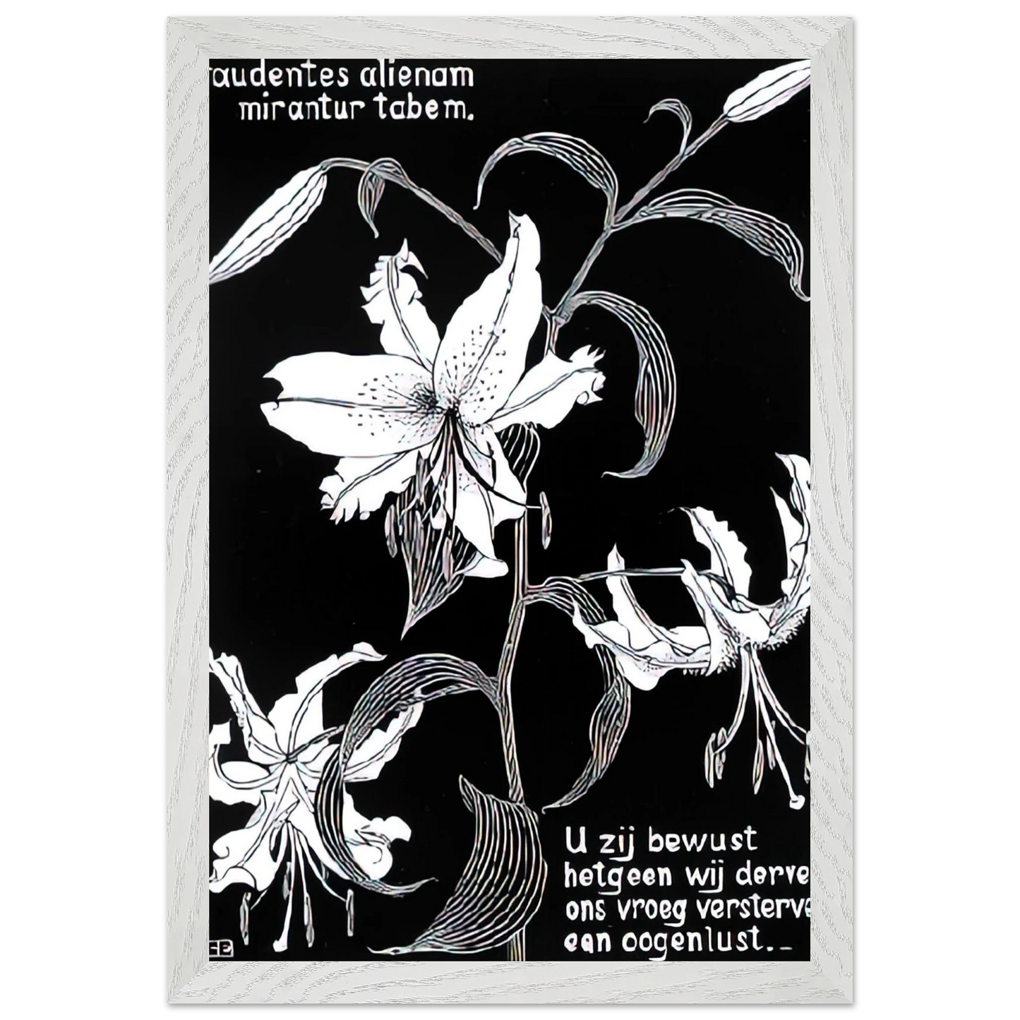 MC Escher - FLOWERS Wall Art - 21x29.7 cm / 8x12" - Premium Wooden Framed Poster With Fine Art Paper - White frame