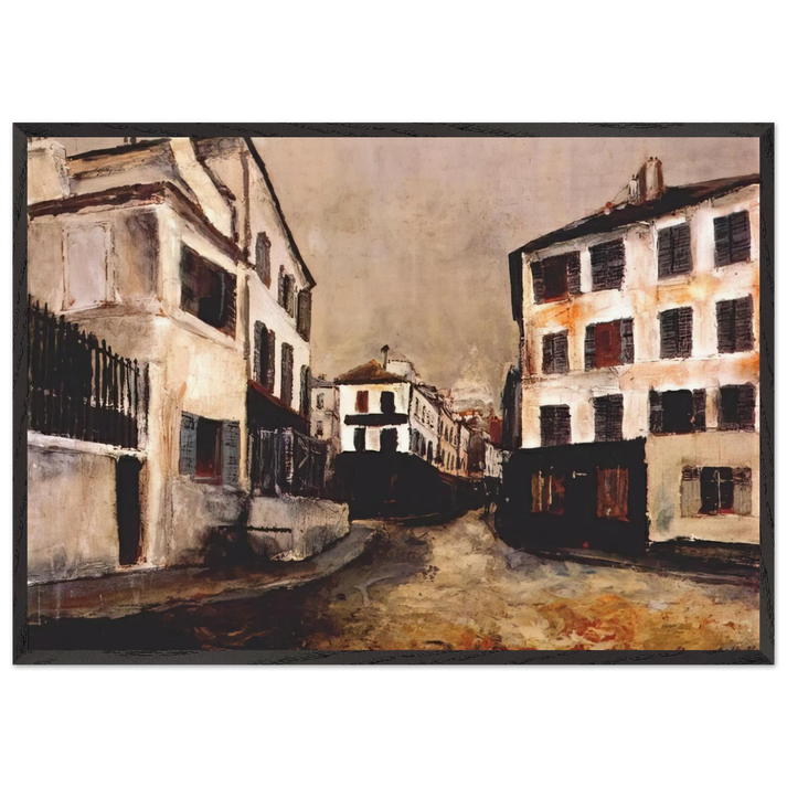 NORVINS STREET - Maurice Utrillo 70x100 cm / 28x40 inches Framed Art Print – Black Wooden Frame