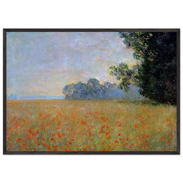 Oat and Poppy Field - claude monet 70x100 cm / 28x40 inches Framed Art Print – Black Wooden Frame