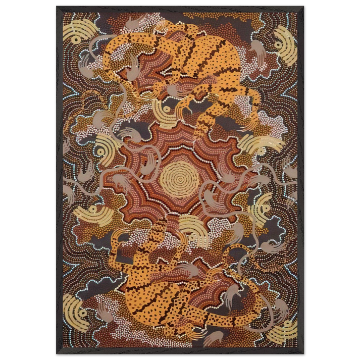 Perentie Goanna Dreaming - 1992 - Clifford Possum Tjapaltjarri 70x100 cm / 28x40 inches Framed Art Print – Black Wooden Frame