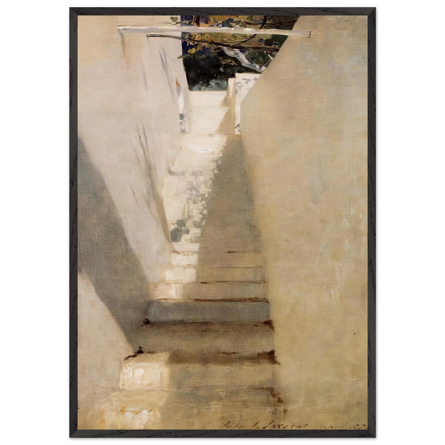 Staircase in Capri - John Singer Sargent Framed Art Print – Black Wooden Frame - Default Title - -Framed Art Print