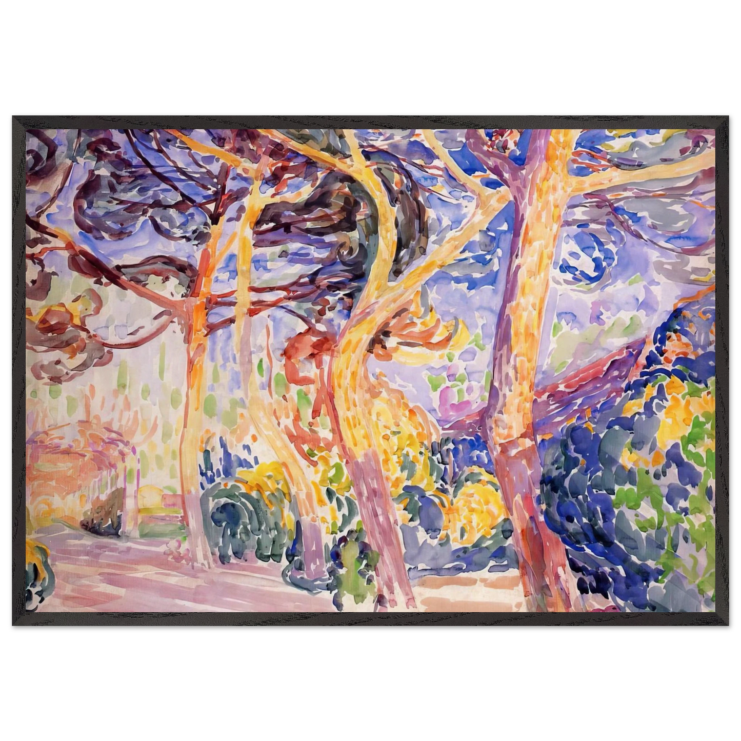 Under the Pines - Henri-Edmond Cross 70x100 cm / 28x40 inches Framed Art Print – Black Wooden Frame
