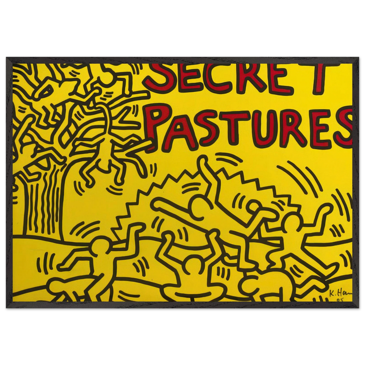 A POSTER FOR THE BILL T JONES AND ARNIE ZANE PERFORMANCE PIECE SECRET PASTURES 1984 N2 - Keith Haring 70x100 cm / 28x40 inches Framed Art Print – Black Wooden Frame