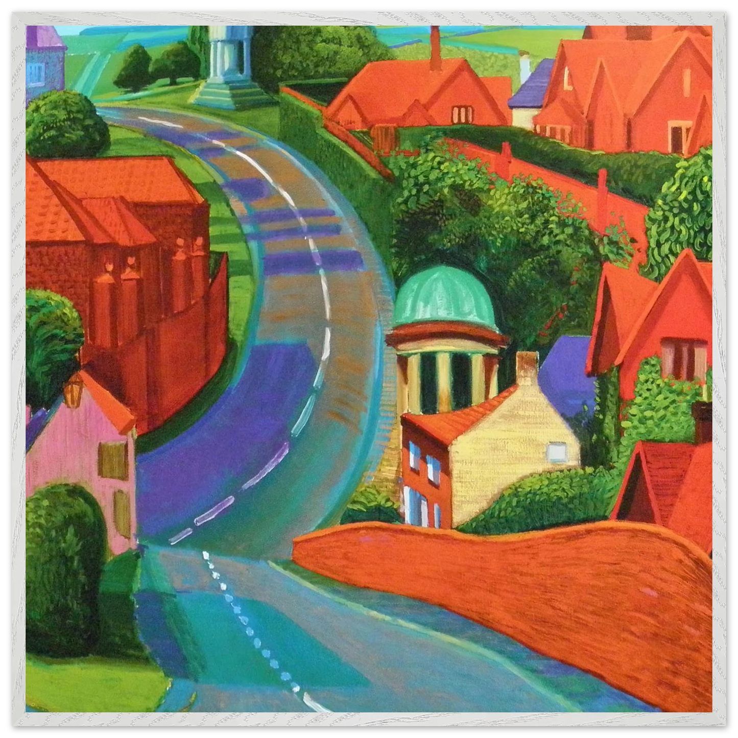 David Hockney - The Road to York Through Sledmere - 70x70 cm / 28x28 inches - Premium Wooden Framed Poster With Fine Art Paper-canvas - White frame
