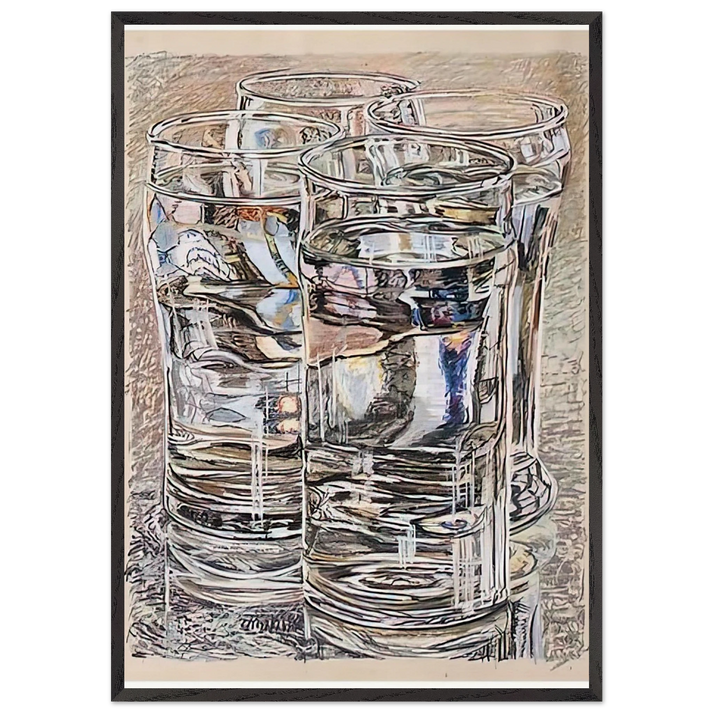 4 GLASSES 1974 - Janet Fish 70x100 cm / 28x40 inches Framed Art Print – Black Wooden Frame