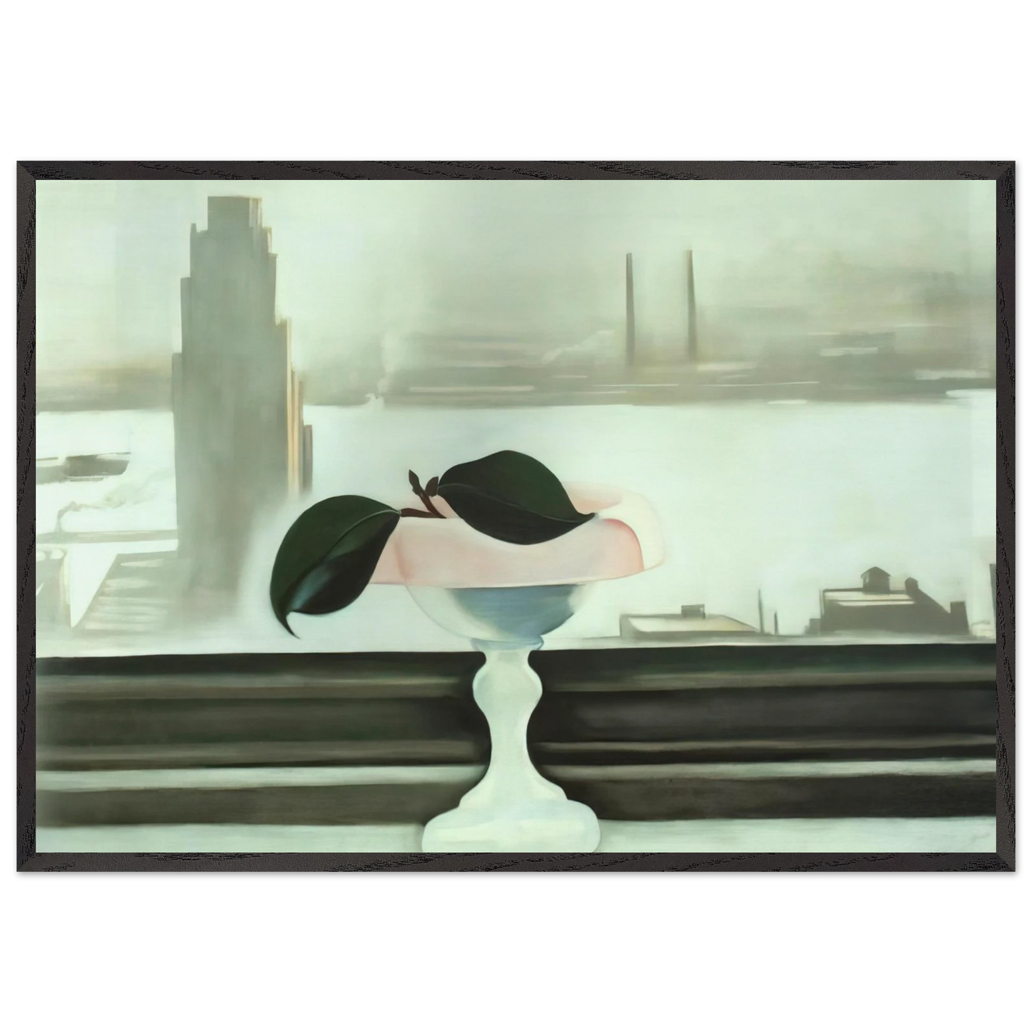 Pink Dish and Green Leaves - Georgia OKeeffe 70x100 cm / 28x40 inches Framed Art Print – Black Wooden Frame