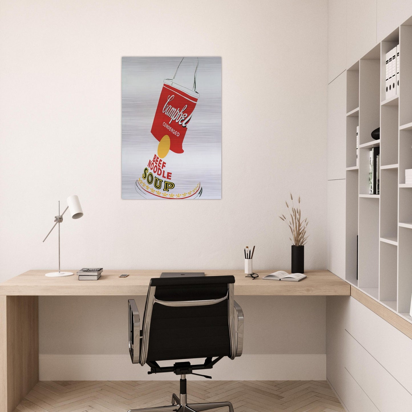 Crushed Campbell's Soup Can Beef Noodle - Andy Warhol Brushed Aluminum Print - 70x100 cm / 28x40 inches | Andy Warhol Aluminum Print | Andy Warhol Prints