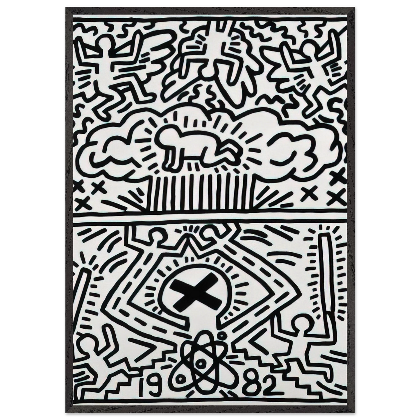 ANTI NUCLEAR RALLY 1982 N2 - Keith Haring 70x100 cm / 28x40 inches Framed Art Print – Black Wooden Frame