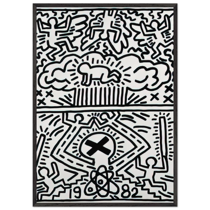 ANTI NUCLEAR RALLY 1982 N2 - Keith Haring 70x100 cm / 28x40 inches Framed Art Print – Black Wooden Frame