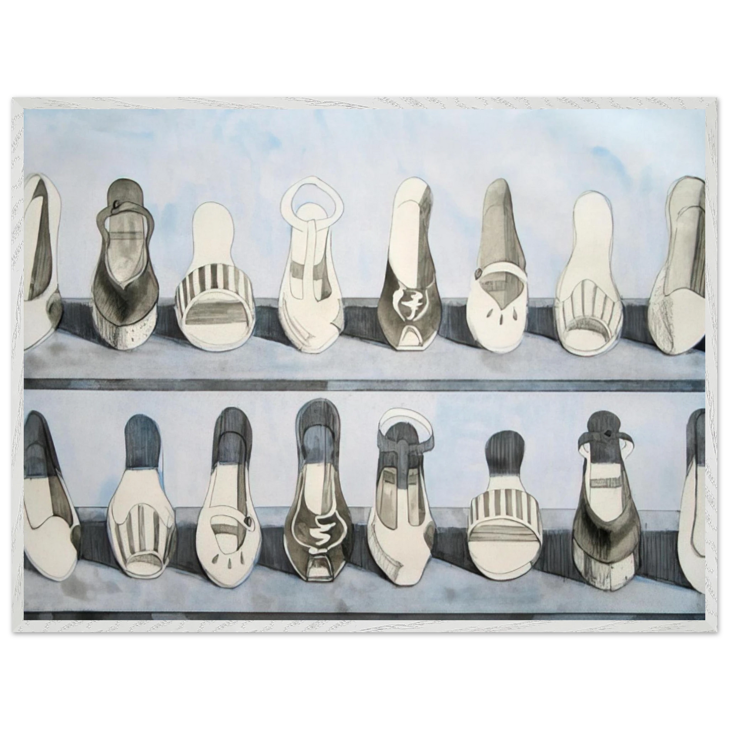 Wayne Thiebaud - Shoe Rows - 1975 Wall Art - 60x80 cm / 24x32 inches - Premium Wooden Framed Poster With Fine Art Paper - Wood frame