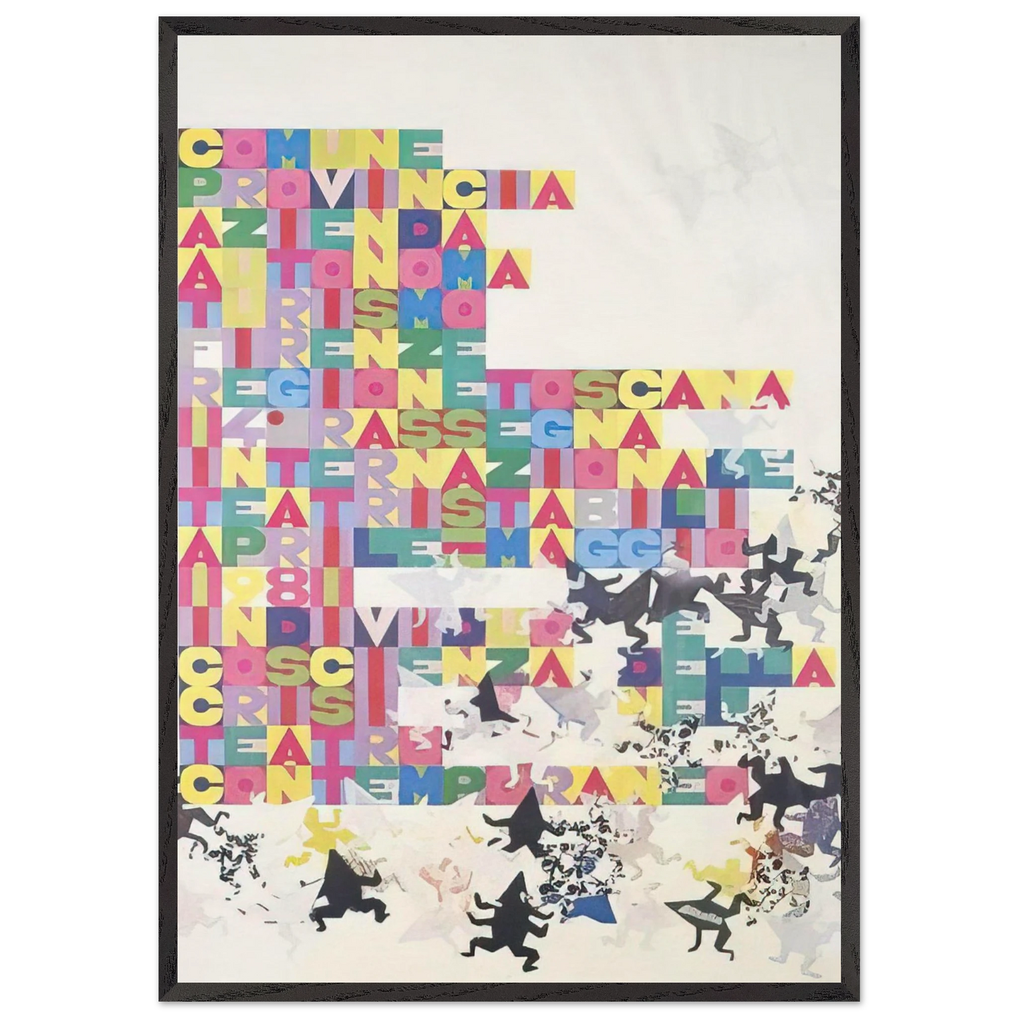 RASSEGNA INTERNAZIONALE TEATRI STABILI FACCINE COLORATE 1979 - Alighiero Boetti 70x100 cm / 28x40 inches Framed Art Print – Black Wooden Frame
