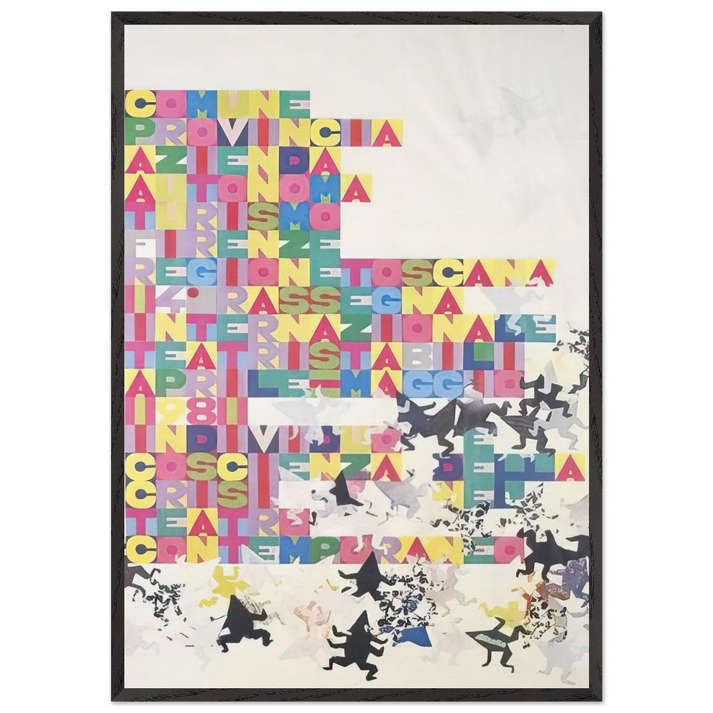 RASSEGNA INTERNAZIONALE TEATRI STABILI FACCINE COLORATE 1979 - Alighiero Boetti 70x100 cm / 28x40 inches Framed Art Print – Black Wooden Frame