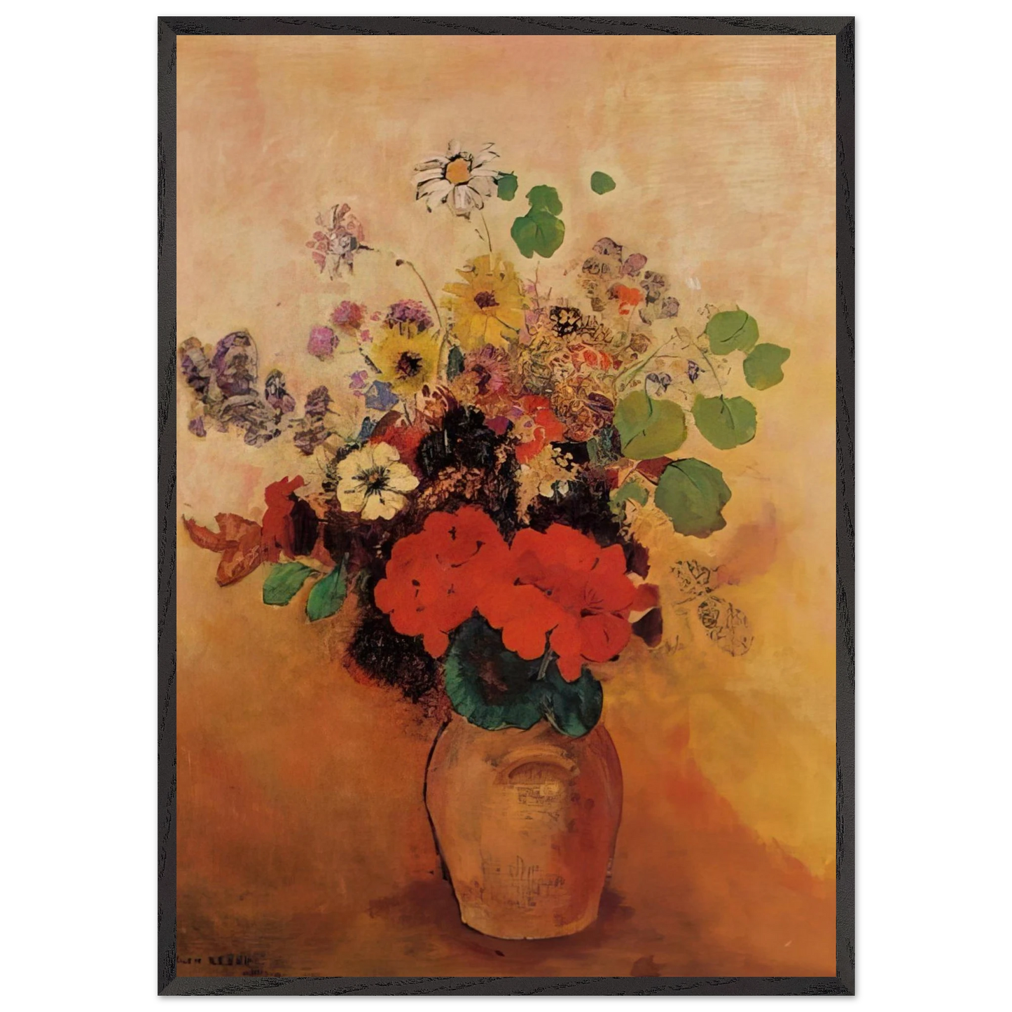 VASE OF FLOWERS 5 - Odilon Redon 70x100 cm / 28x40 inches Framed Art Print – Black Wooden Frame