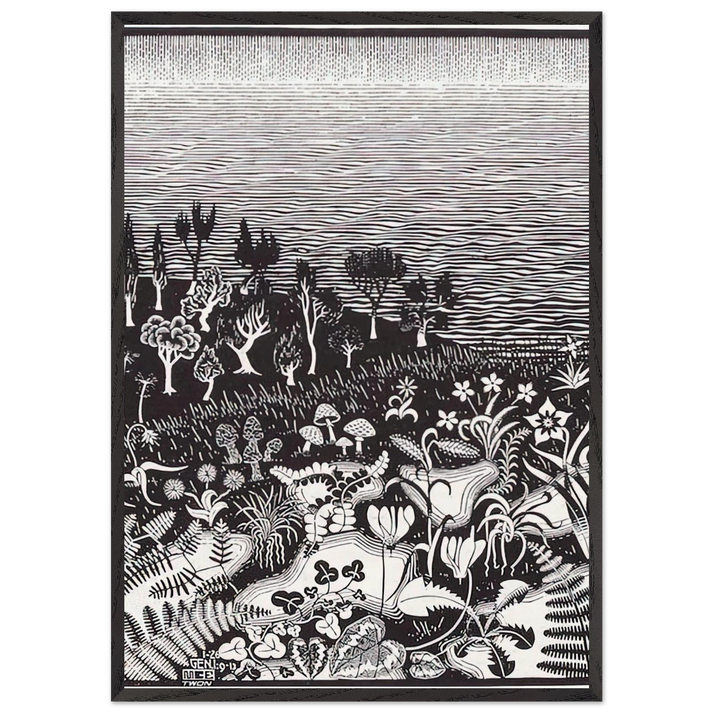 THE 3RD DAY OF THE CREATION - MC Escher 70x100 cm / 28x40 inches Framed Art Print – Black Wooden Frame | Maurits Cornelis Escher Prints