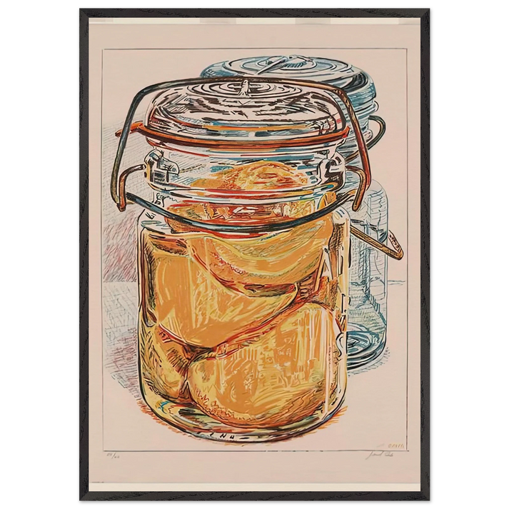 PRESERVED PEACHES 1975 - Janet Fish 70x100 cm / 28x40 inches Framed Art Print – Black Wooden Frame