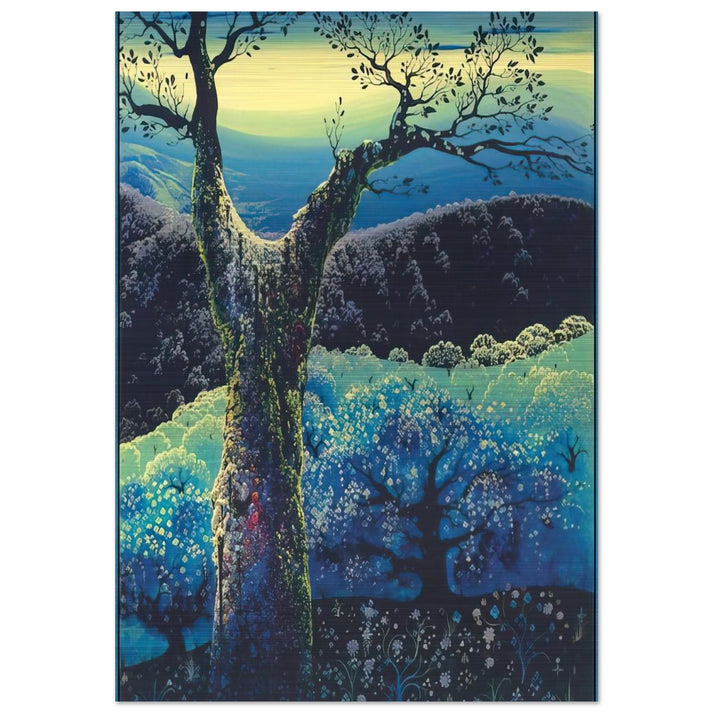 Orchard in Bloom - Eyvind Earle Brushed Aluminum Print - 70x100 cm / 28x40 inches | Eyvind Earle Aluminum Print | Eyvind Earle Prints