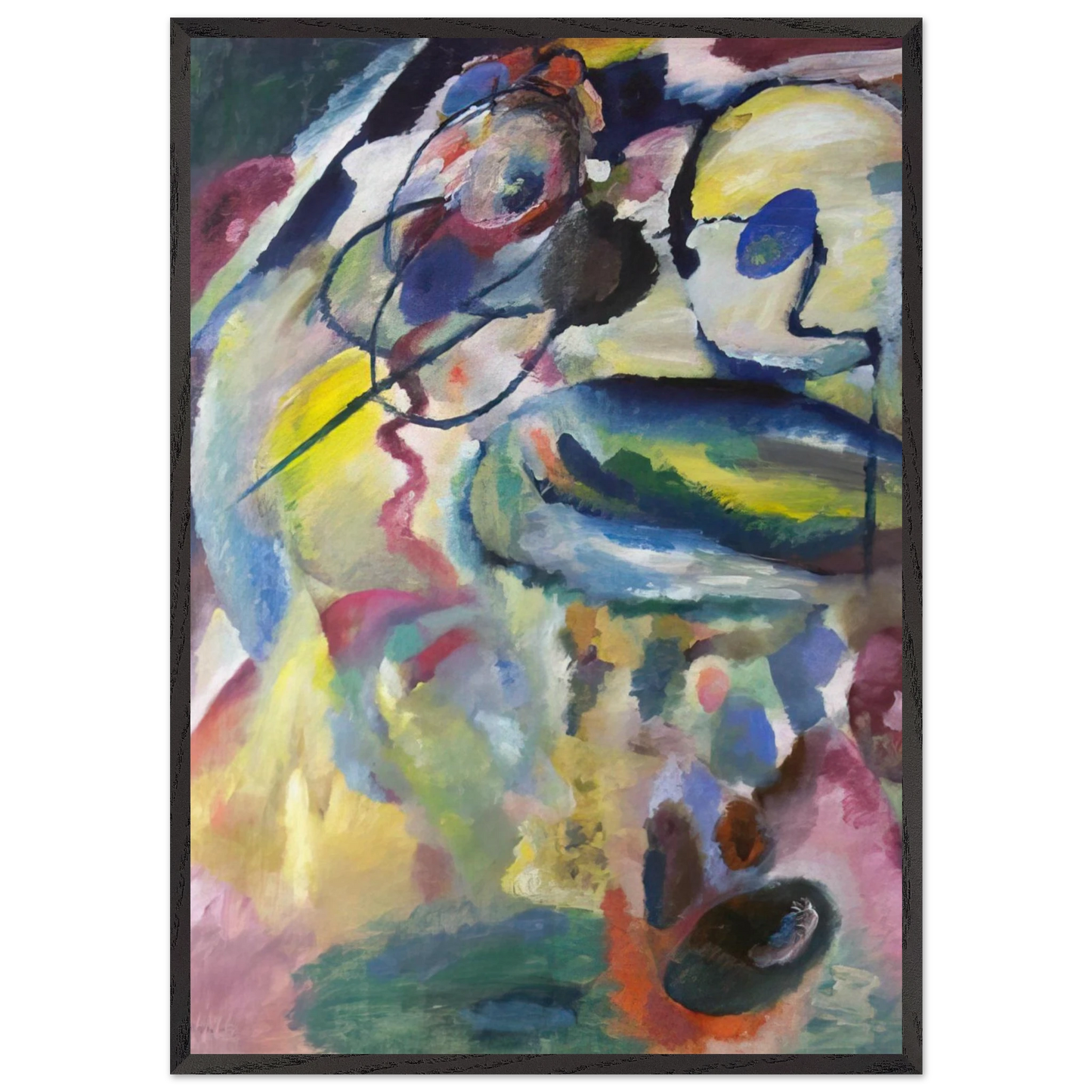 PICTURE WITH A CIRCLE 1911 - Wassily Kandinsky 70x100 cm / 28x40 inches Framed Art Print – Black Wooden Frame