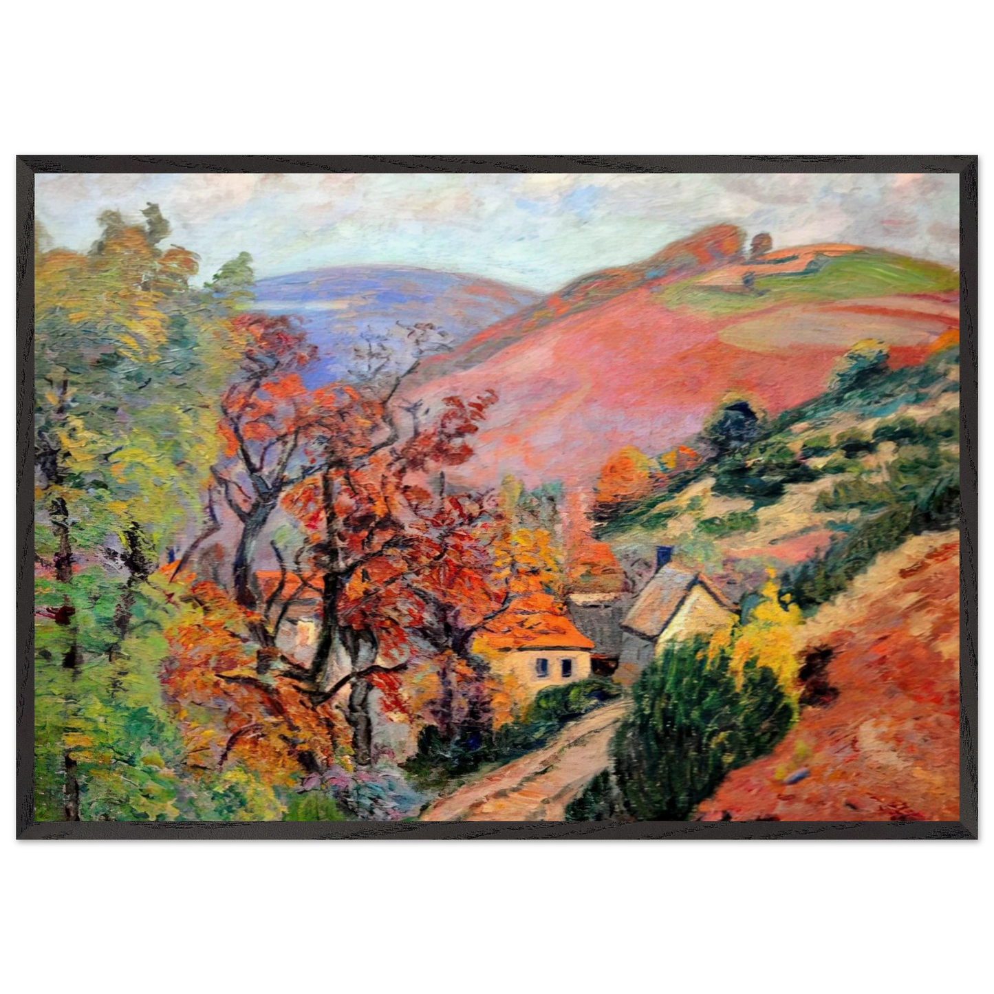 Mountain Landscape - Pontgibaud village in Peschadoire - Armand Guillaumin Framed Art Print – Black Wooden Frame - Default Title - -Framed Art Print
