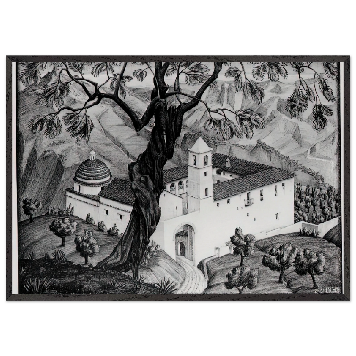 CLOISTER NEAR ROCCA IMPERIALE CALABRIA - MC Escher Framed Art Print – Black Wooden Frame - Default Title - -Framed Art Print