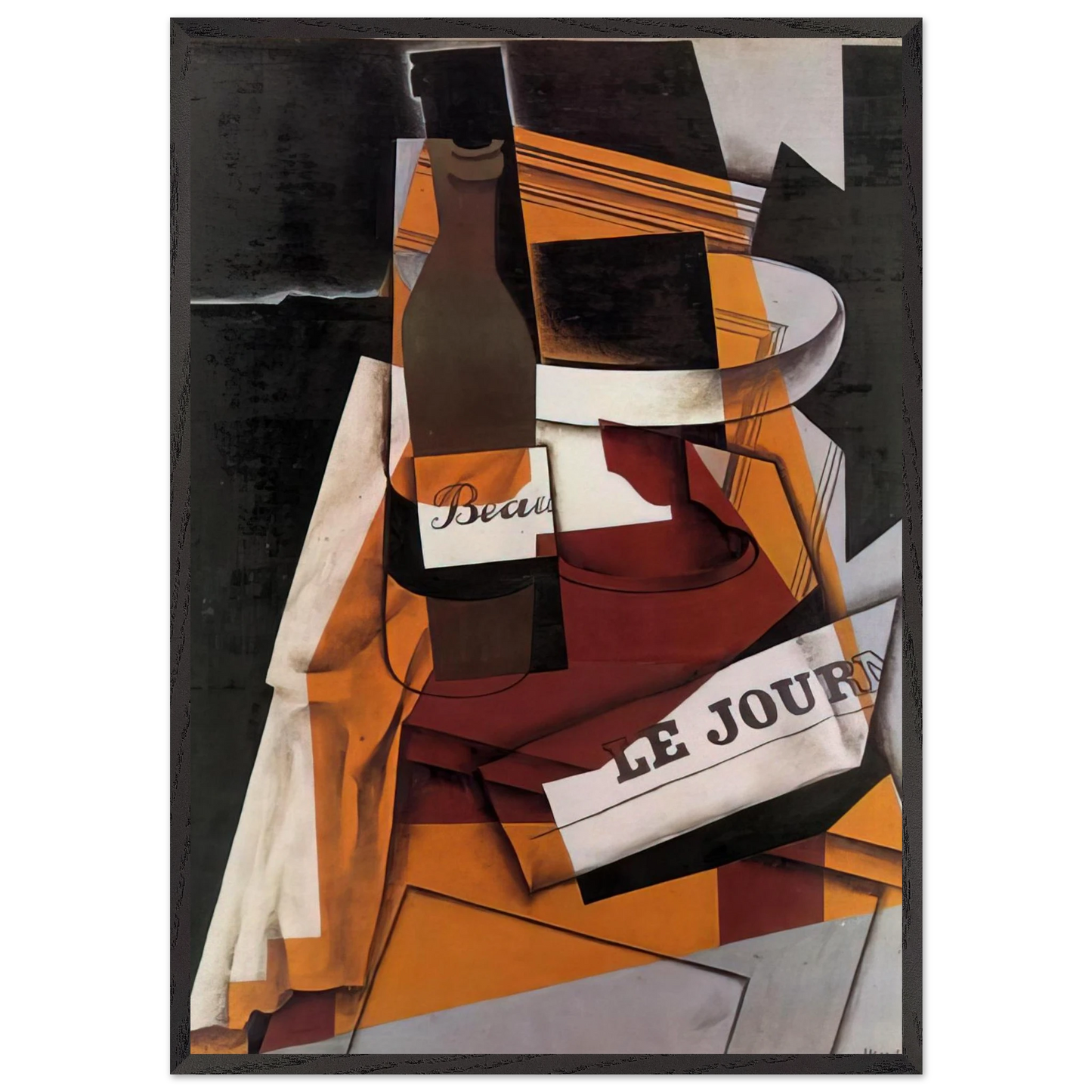 BOTTLE NEWSPAPER AND FRUIT BOWL 1915 - Juan Gris 70x100 cm / 28x40 inches Framed Art Print – Black Wooden Frame