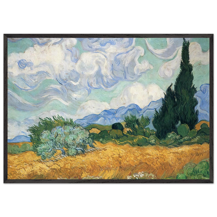 Wheatfield with cypress tree - Vincent van Gogh 70x100 cm / 28x40 inches Framed Art Print – Black Wooden Frame