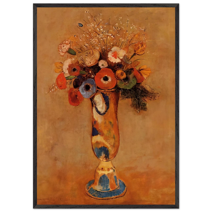WILDFLOWERS IN A LONG NECKED VASE - Odilon Redon 70x100 cm / 28x40 inches Framed Art Print – Black Wooden Frame