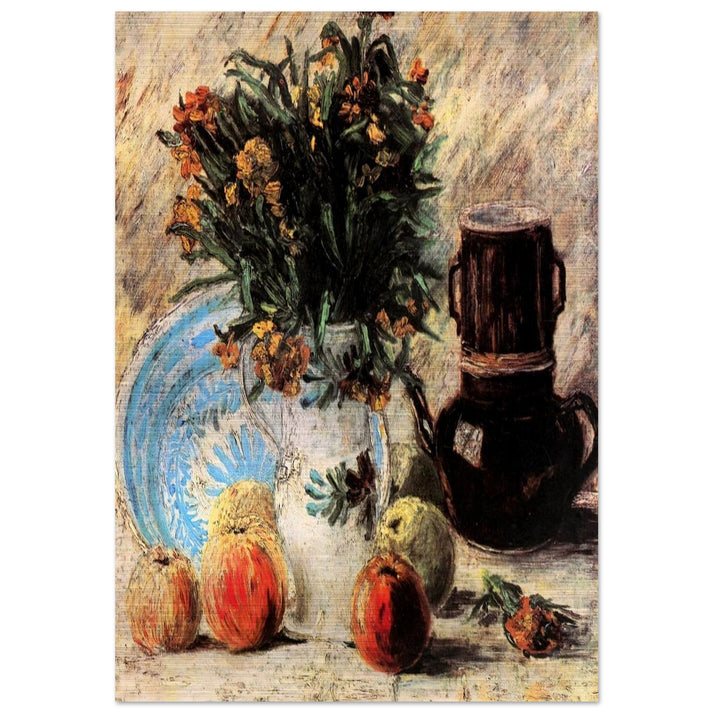Vase with Flowers, Coffeepot and Fruit - Vincent van Gogh Brushed Aluminum Print - 70x100 cm / 28x40 inches | Vincent van Gogh Aluminum Print | Vincent van Gogh Prints