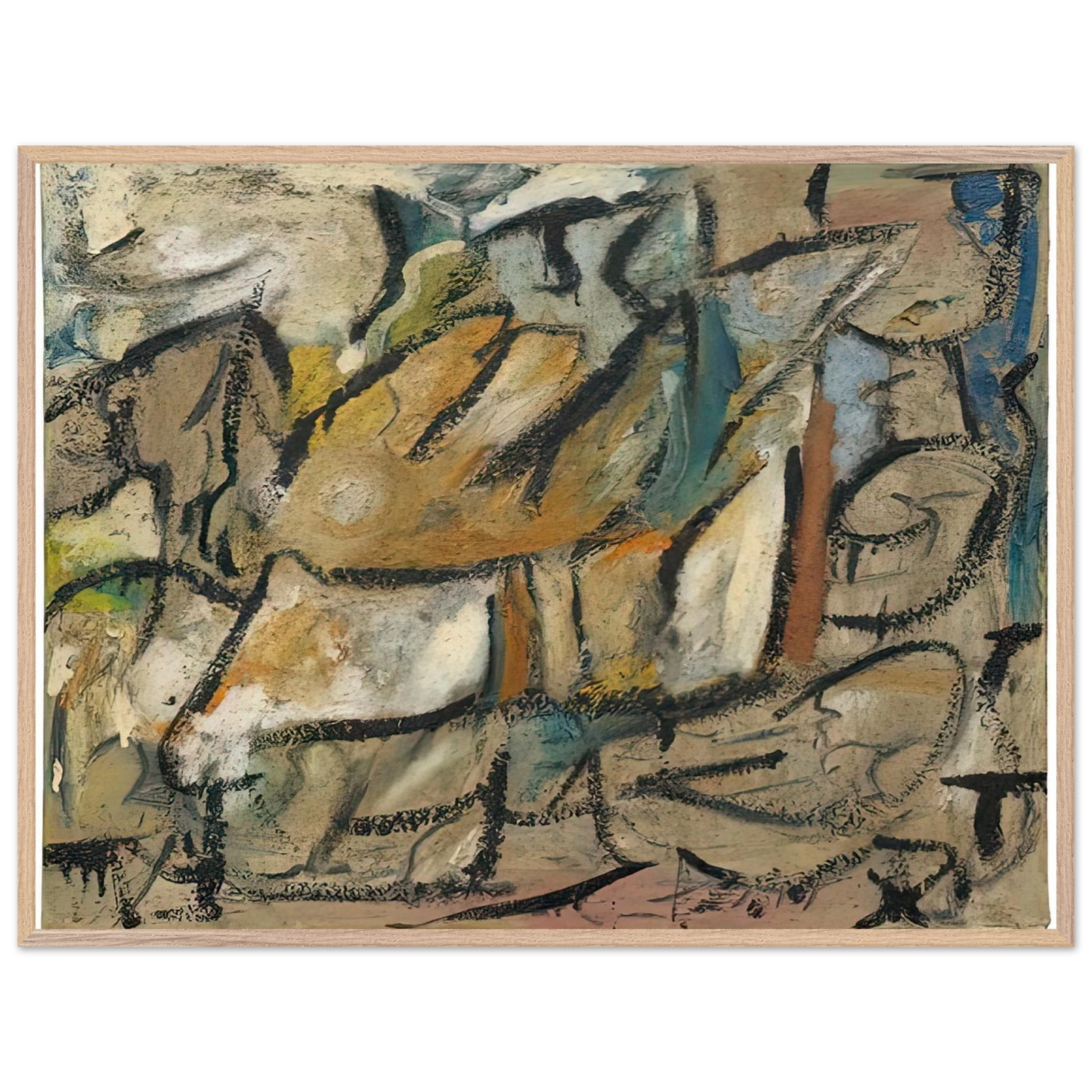 Helen Frankenthaler - August Weather, 1951- Wall Art - 60x80 cm / 24x32 inches - Premium Wooden Framed Poster With Fine Art Paper - Wood frame