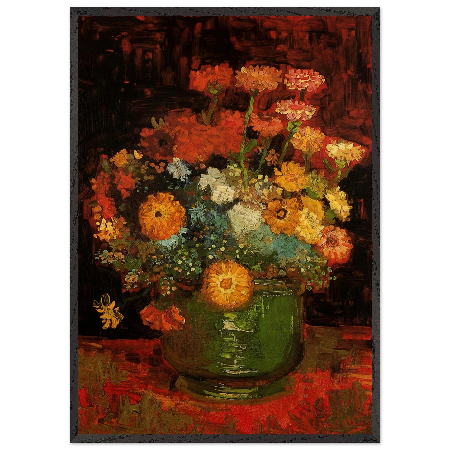 Vase with Zinnias - Vincent van Gogh Framed Art Print – Black Wooden Frame - Default Title - -Framed Art Print