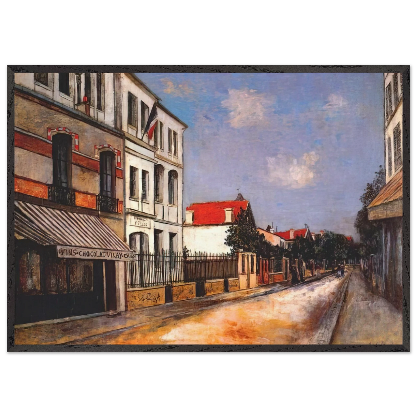 ASNIERES STREET - Maurice Utrillo 70x100 cm / 28x40 inches Framed Art Print – Black Wooden Frame