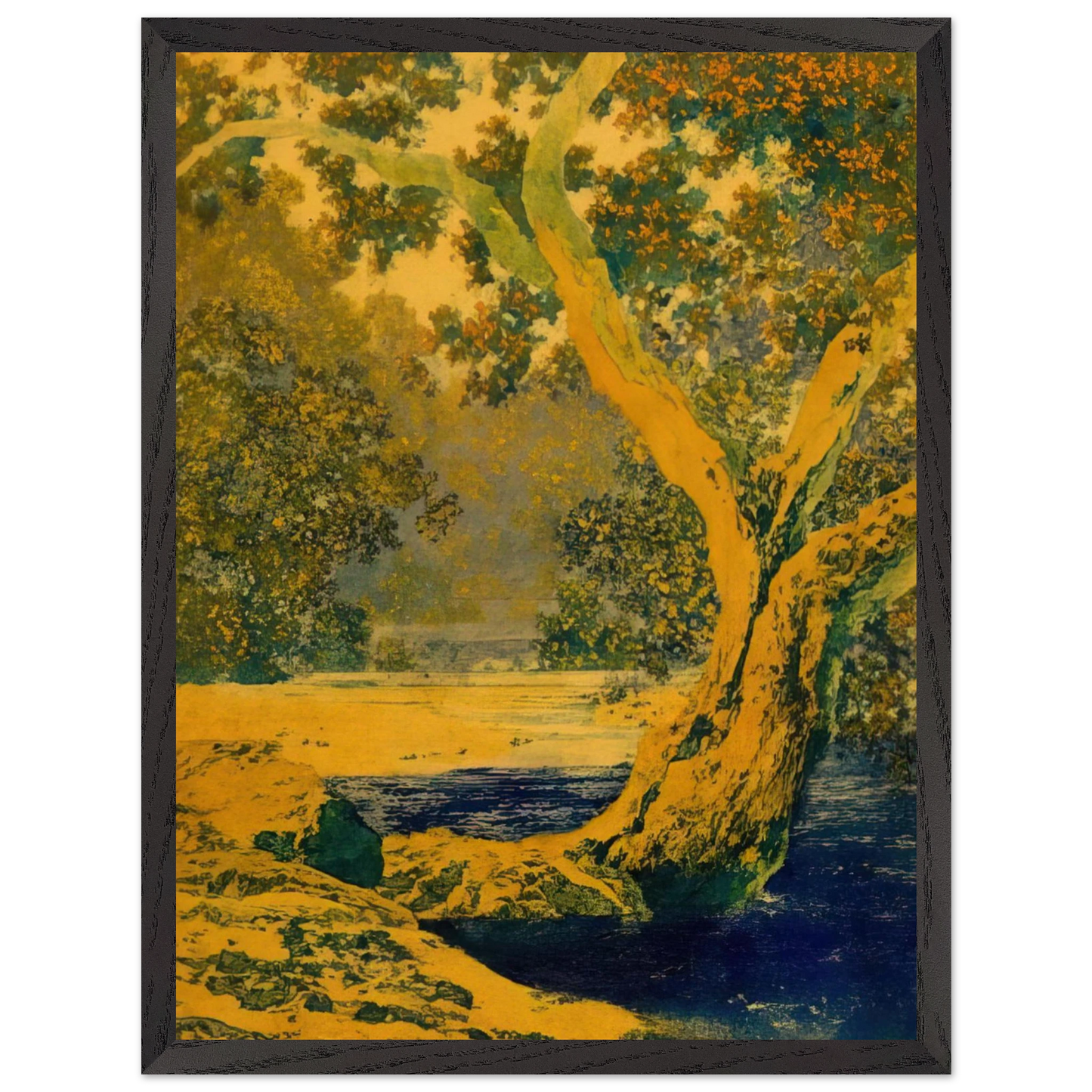 Maxfield Parrish - Study for Autumn Brook Wall Art - 21x29.7 cm / 8x12" - Premium Wooden Framed Poster With Fine Art Paper - Black frame