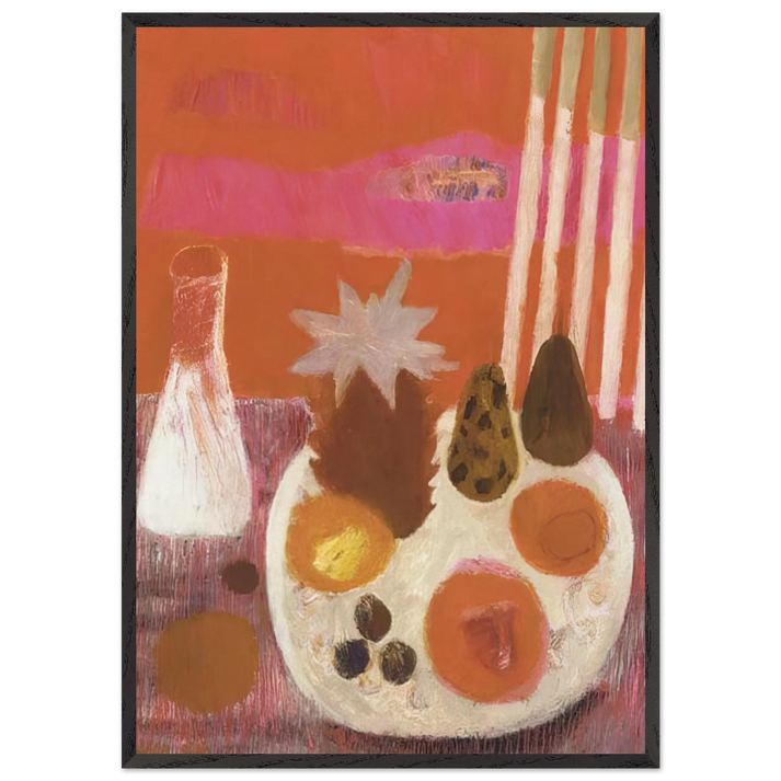Still life Merindol - Naive Art Primitivism - Mary Fedden 70x100 cm / 28x40 inches Framed Art Print – Black Wooden Frame