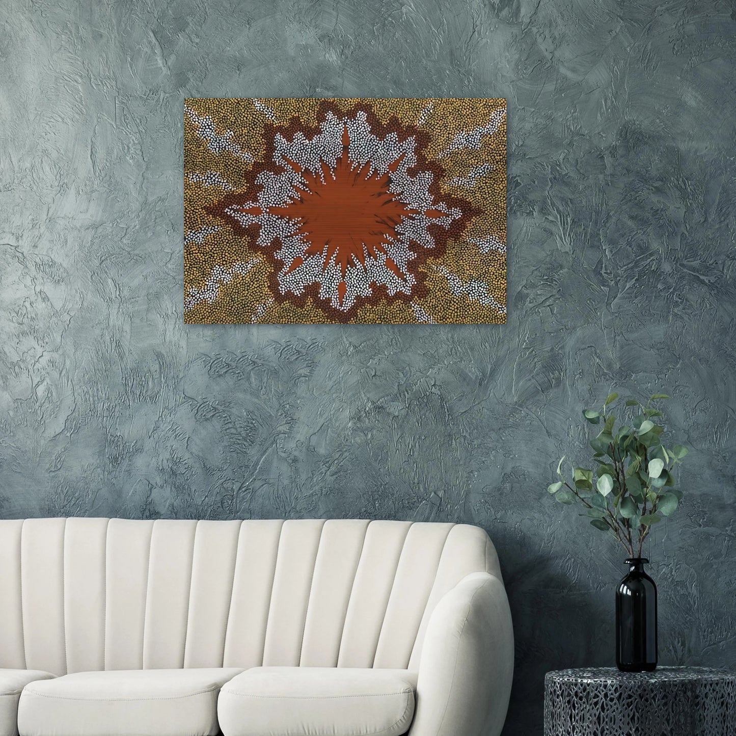 Fire Dreaming - 1994 - Clifford Possum Tjapaltjarri Brushed Aluminum Print - 70x100 cm / 28x40 inches | Clifford Possum Tjapaltjarri Aluminum Print | Clifford Possum Tjapaltjarri Prints