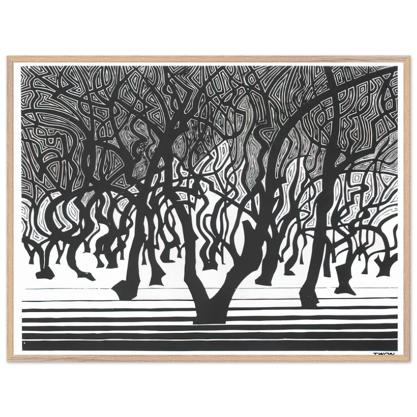 MC Escher - WOODS NEAR MENTON Wall Art - 60x80 cm / 24x32 inches - Premium Wooden Framed Poster With Fine Art Paper-canvas - Wood frame