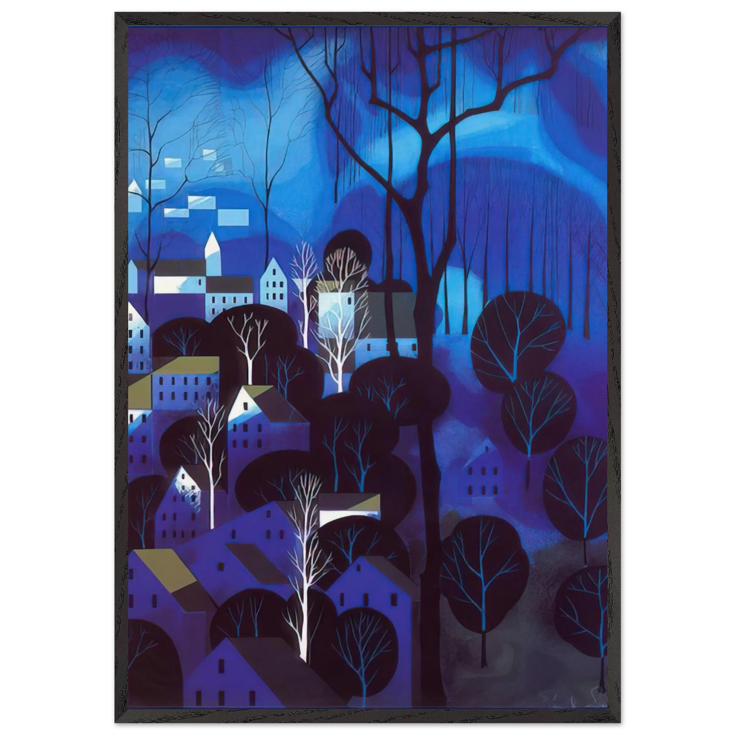 Midnight Blue N2 - Eyvind Earle 70x100 cm / 28x40 inches Framed Art Print – Black Wooden Frame