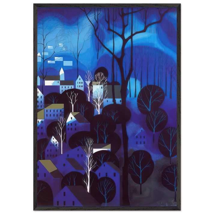 Midnight Blue N2 - Eyvind Earle 70x100 cm / 28x40 inches Framed Art Print – Black Wooden Frame