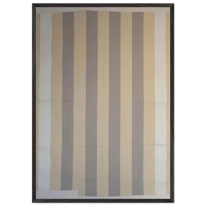 Peinture acrylique blanche sur tissu raye blanc et gris clair - 1967 - Daniel Buren 70x100 cm / 28x40 inches Framed Art Print – Black Wooden Frame