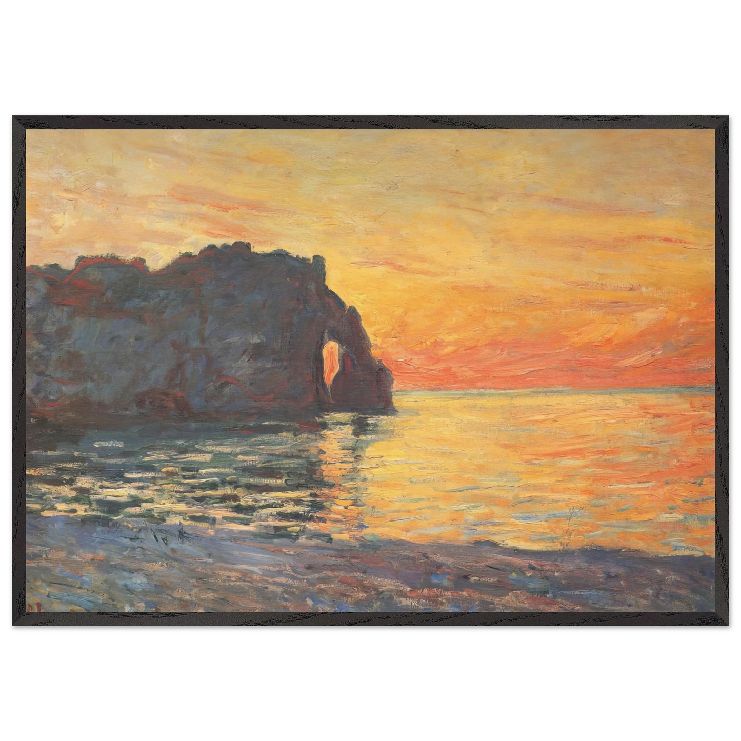 Etretat Cliff of dAval Sunset - claude monet Framed Art Print – Black Wooden Frame - Default Title - -Framed Art Print
