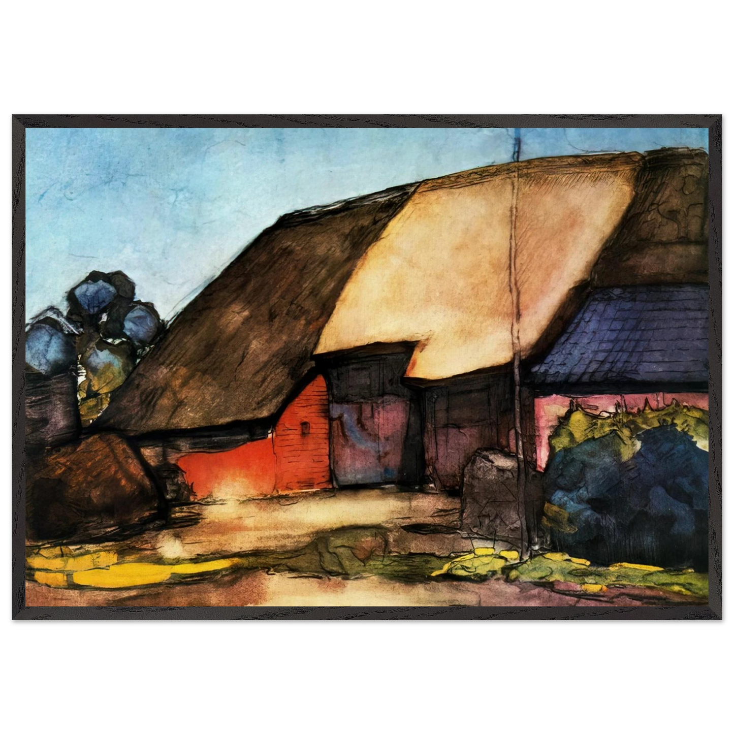 Small farm on Nistelrode - Piet Mondrian 70x100 cm / 28x40 inches Framed Art Print – Black Wooden Frame
