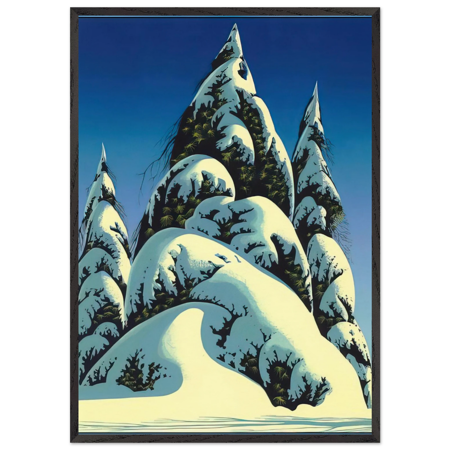 New Fallen Snow - Eyvind Earle 70x100 cm / 28x40 inches Framed Art Print – Black Wooden Frame