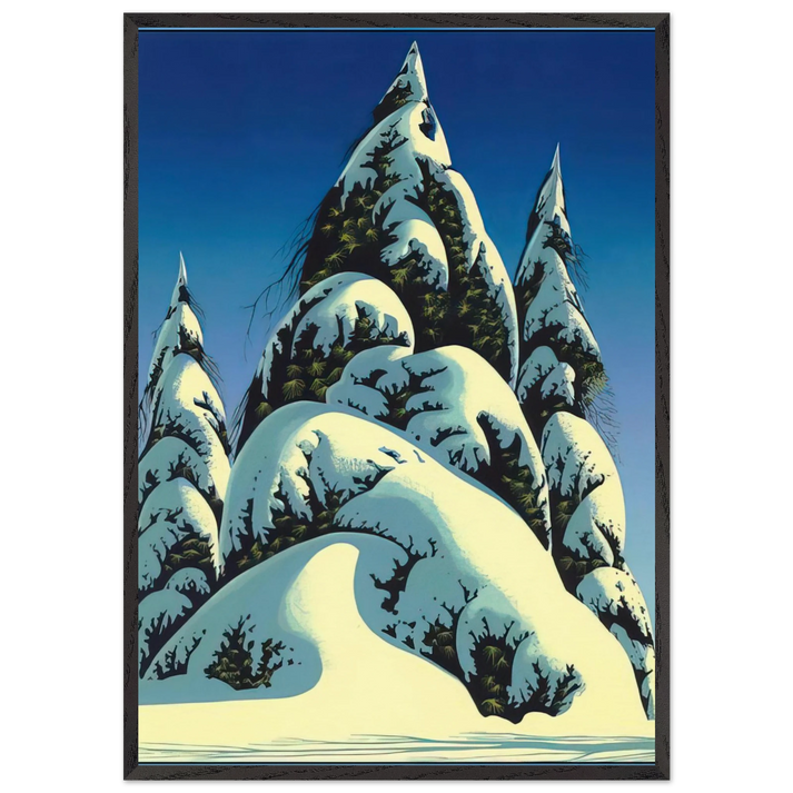New Fallen Snow - Eyvind Earle 70x100 cm / 28x40 inches Framed Art Print – Black Wooden Frame