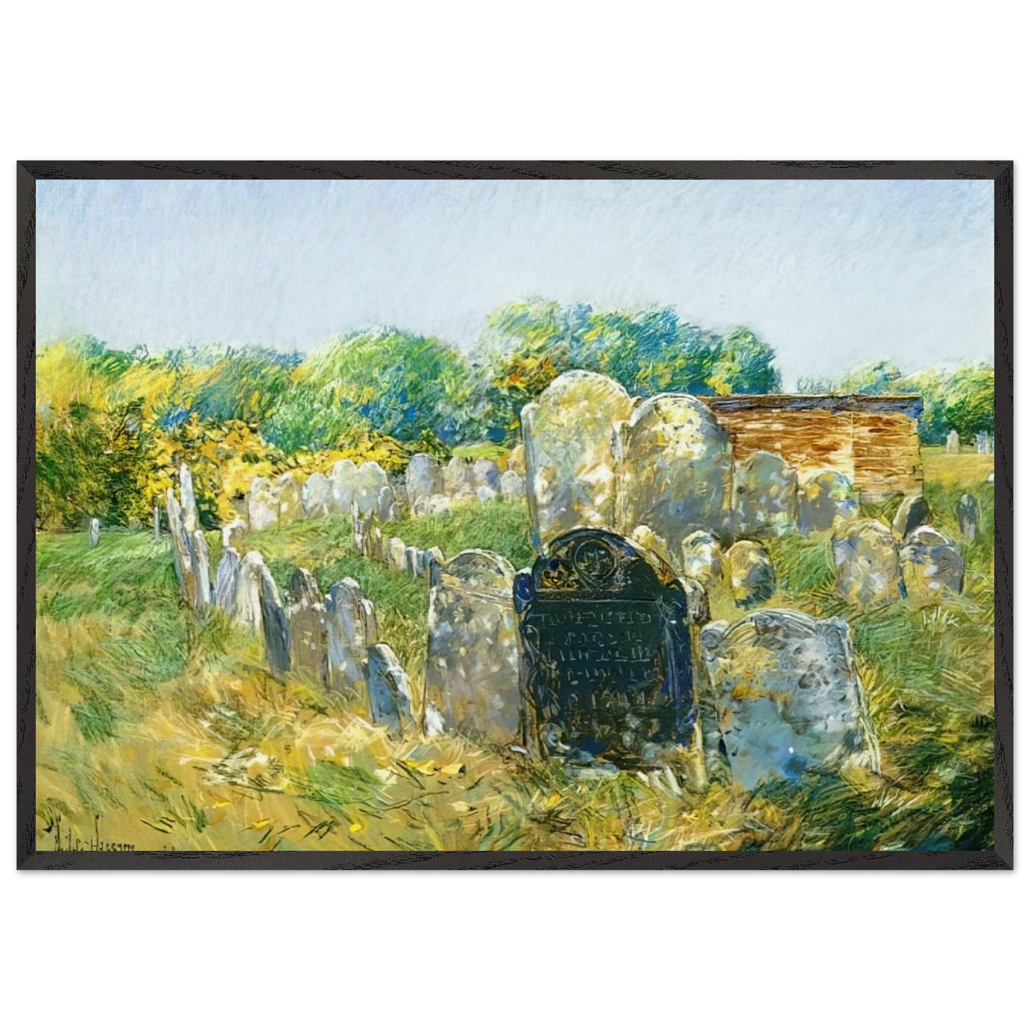 Colonial Graveyard at Lexington - Childe Hassam 70x100 cm / 28x40 inches Framed Art Print – Black Wooden Frame