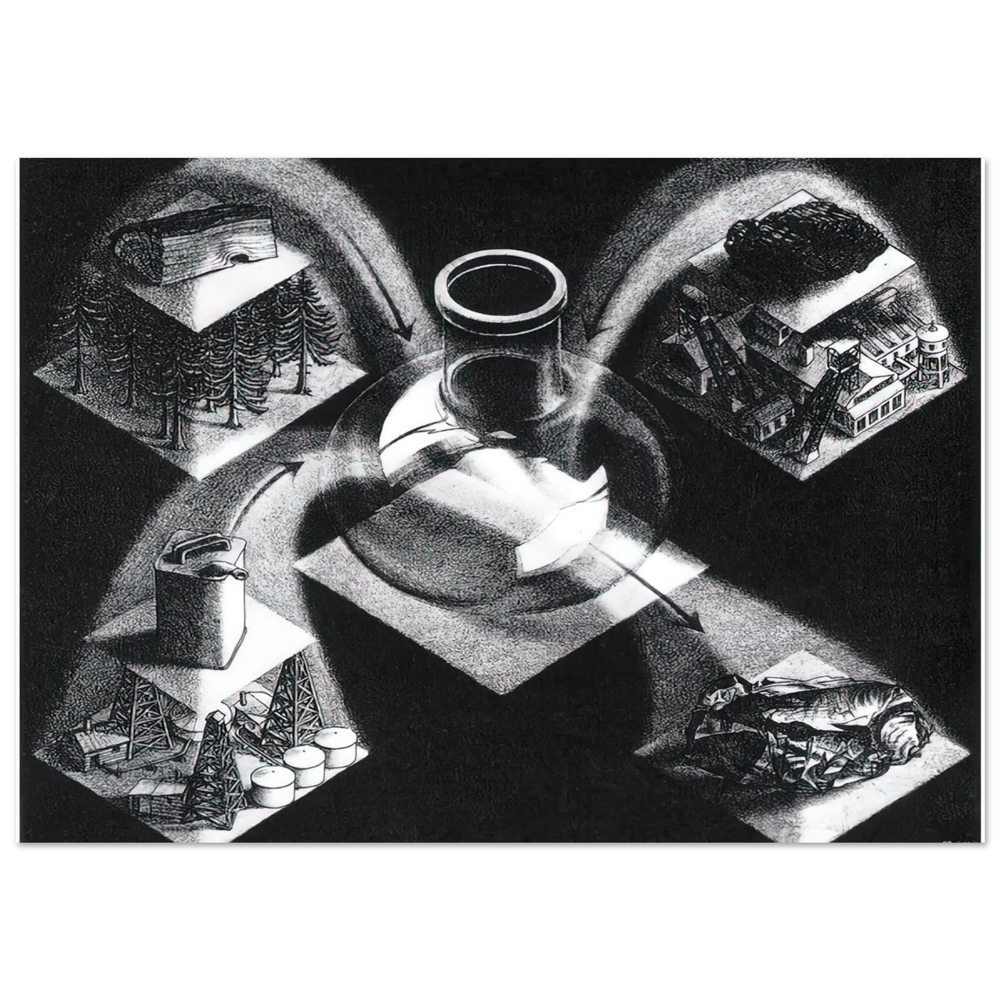 MC Escher - SYNTHESIS Wall Art - 21x29.7 cm / 8x12" - Premium Wooden Framed Poster With Fine Art Paper - White frame