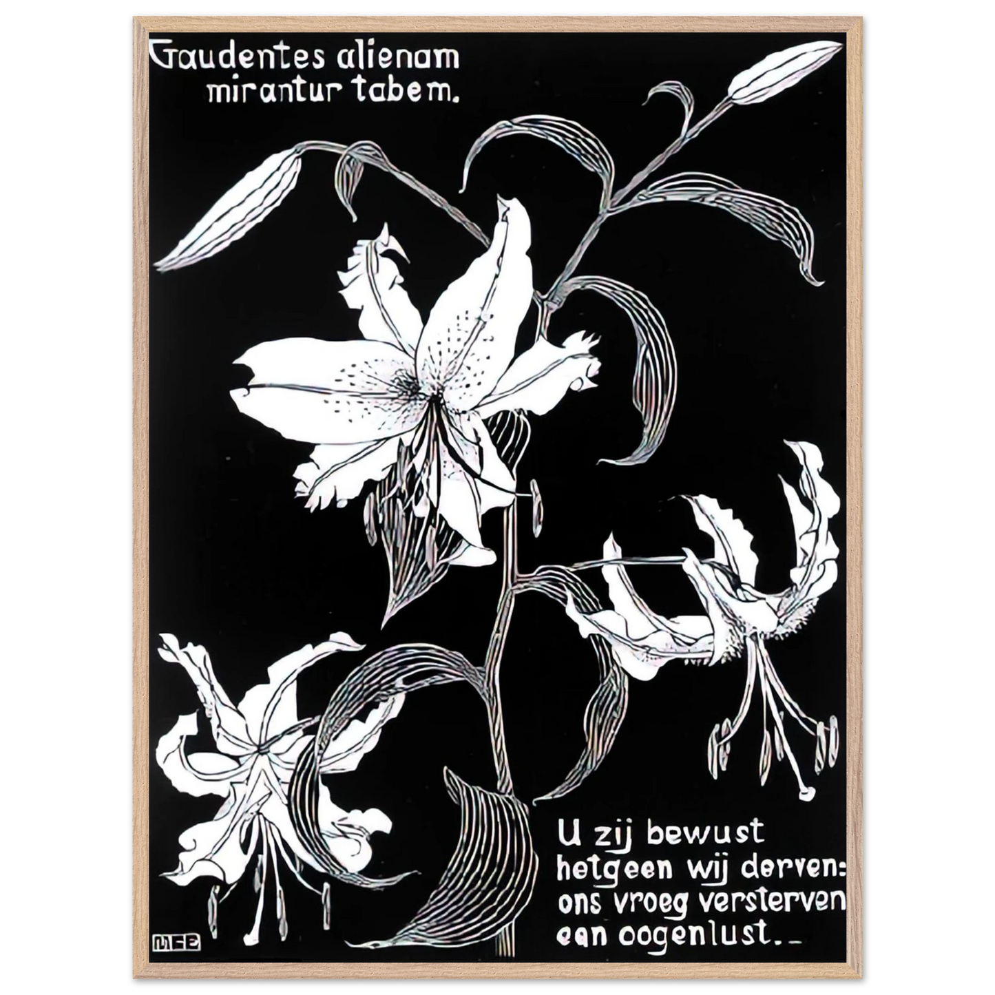 MC Escher - FLOWERS Wall Art - 60x80 cm / 24x32 inches - Premium Wooden Framed Poster With Fine Art Paper - Wood frame